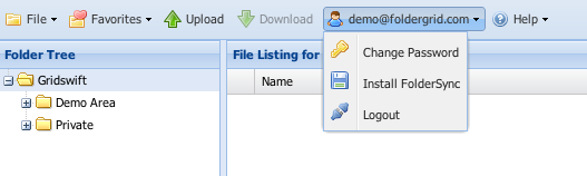 Screenshot of the menu link for downloading FolderSync
